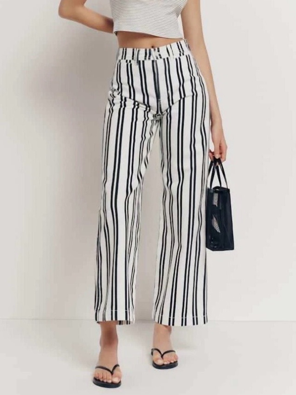 Reformation Logan Ultra High Rise Wide Leg Jeans PJ Stripe Size 24